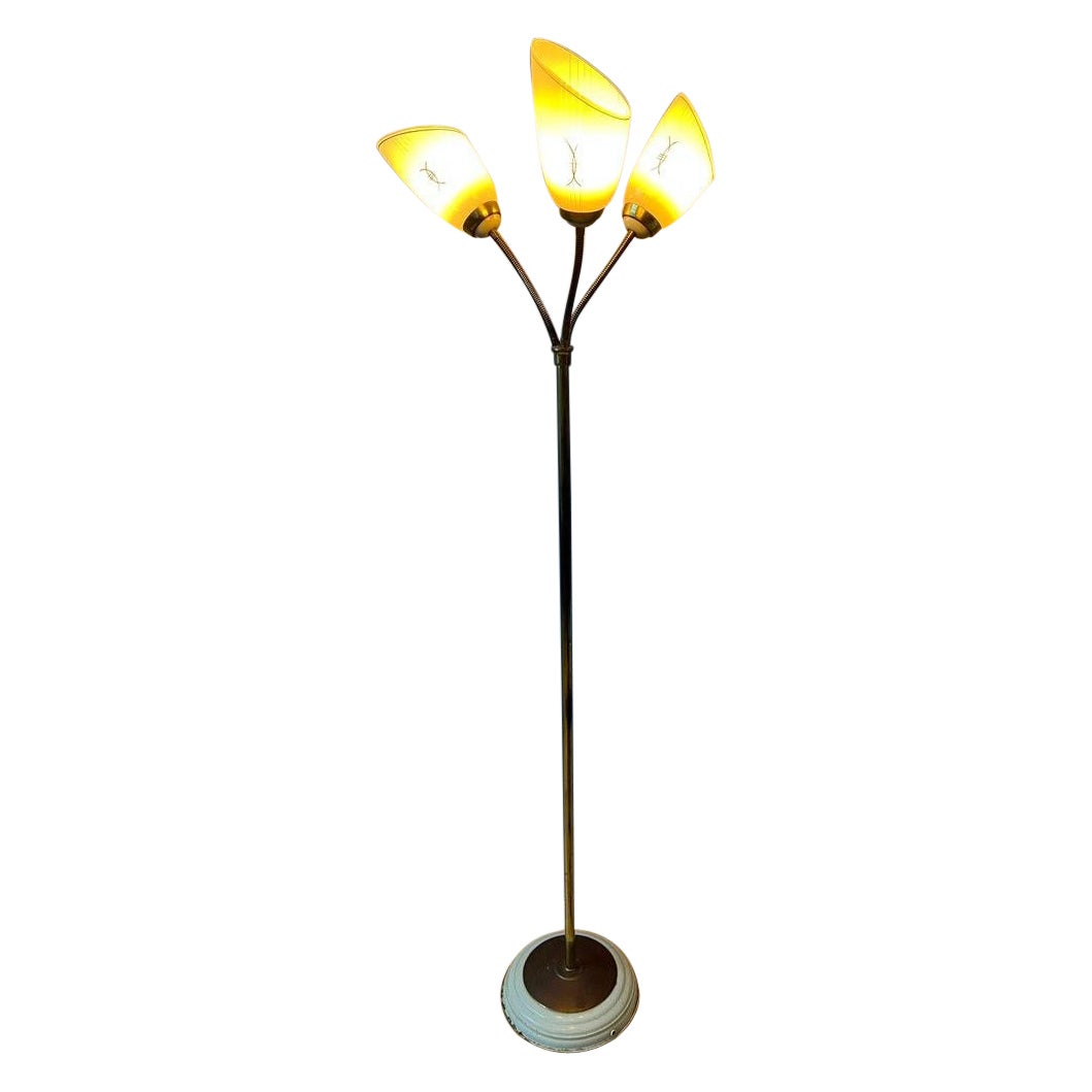 Mid Century Three Arm Brass Floor Lamp with Glass Cones, 1970s For Sale