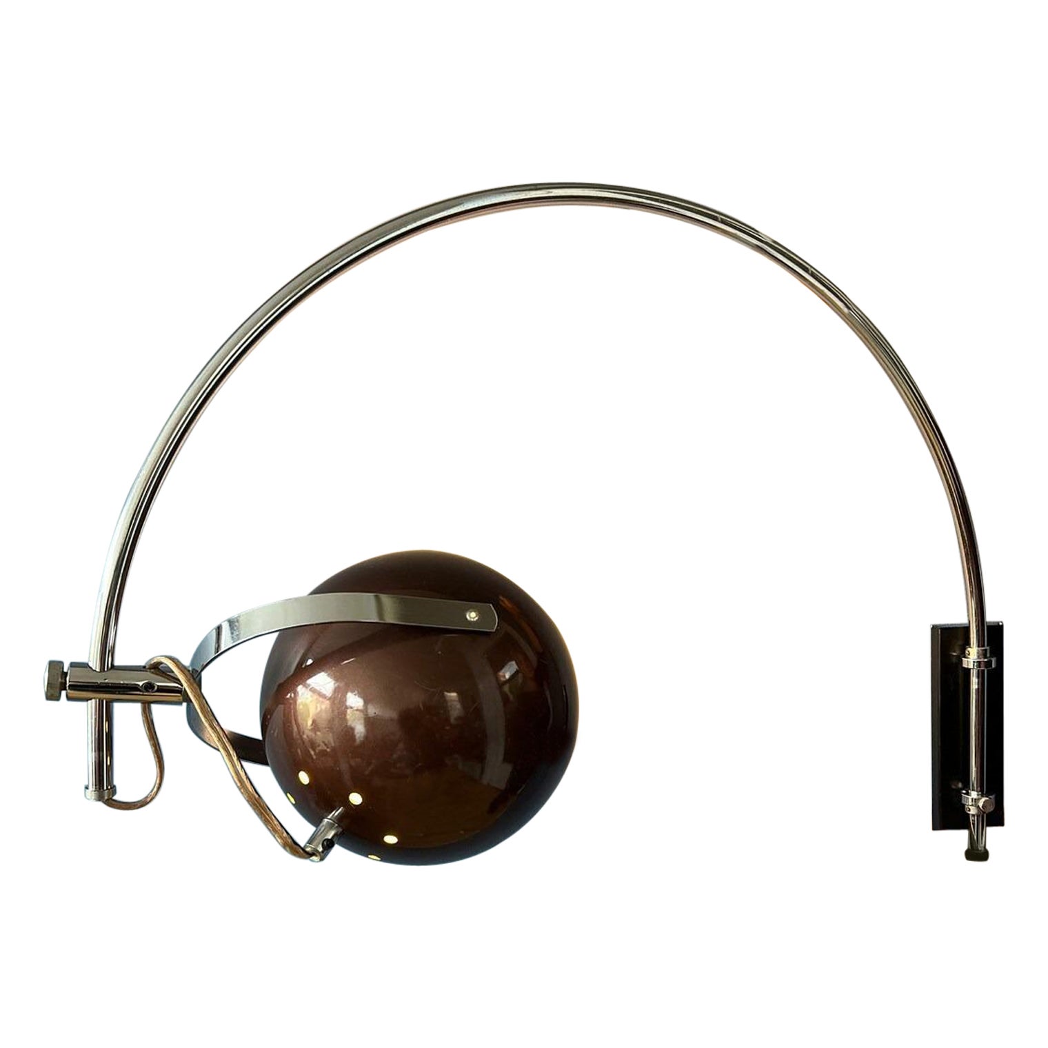 Space Age Eyeball Wall Light Mid Century Lighting Brown Arc Lamp by Herda, 1970s For Sale