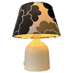 Small Space Age Table Lamp with Porcelain Base and Black & White Flower Shade