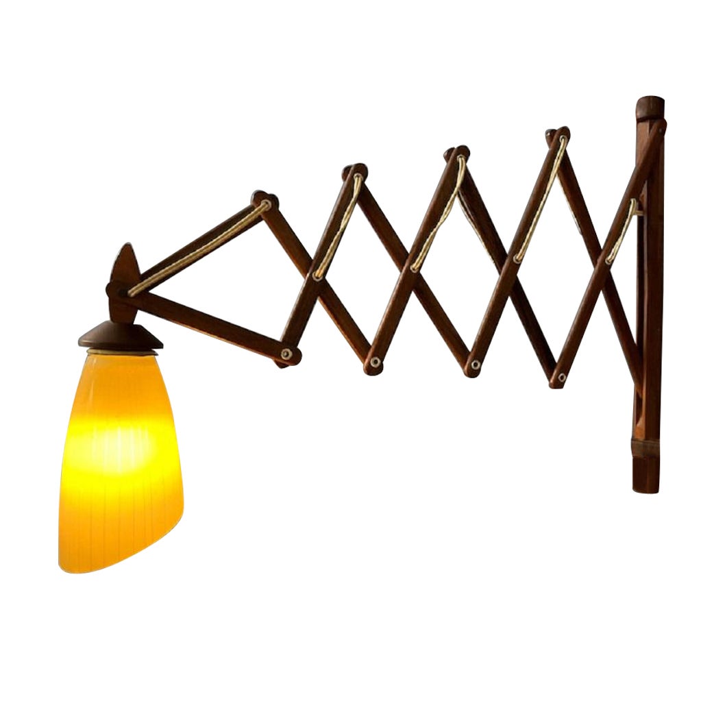 Mid Century Teak Wood Danish Wall Lamp with Glass Shade, 1970s For Sale