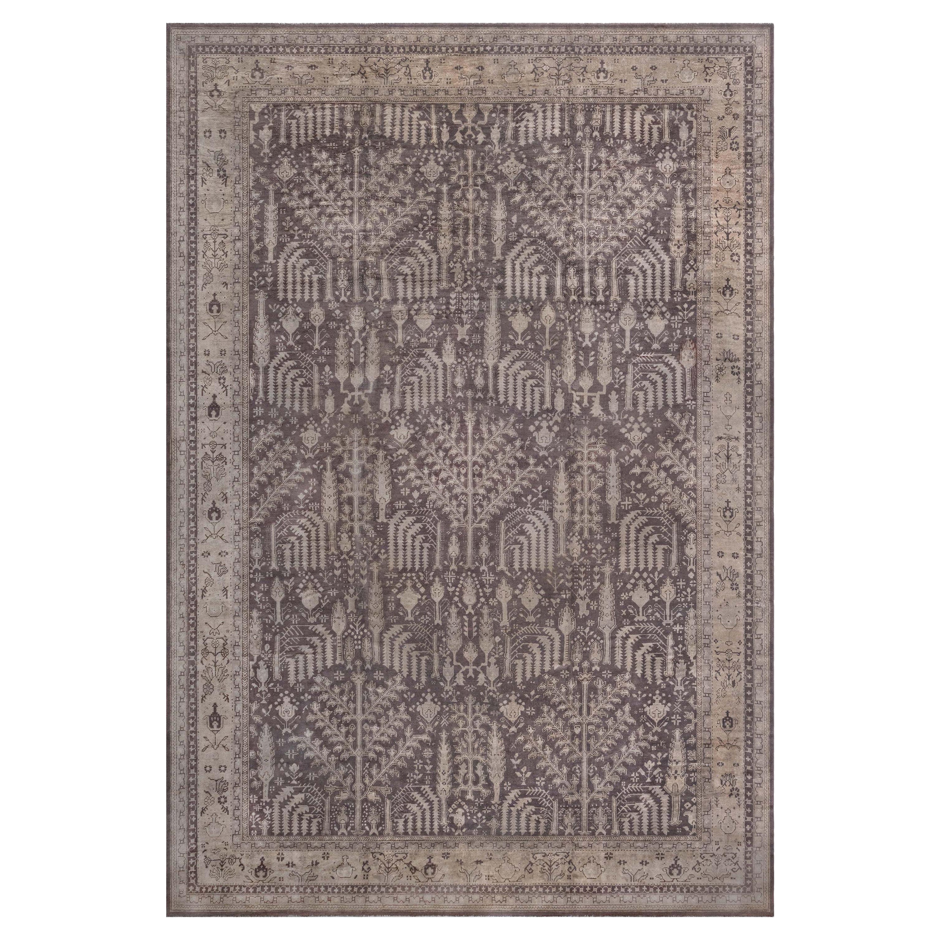 Large Antique Turkish Oushak Floral Handmade Rug For Sale