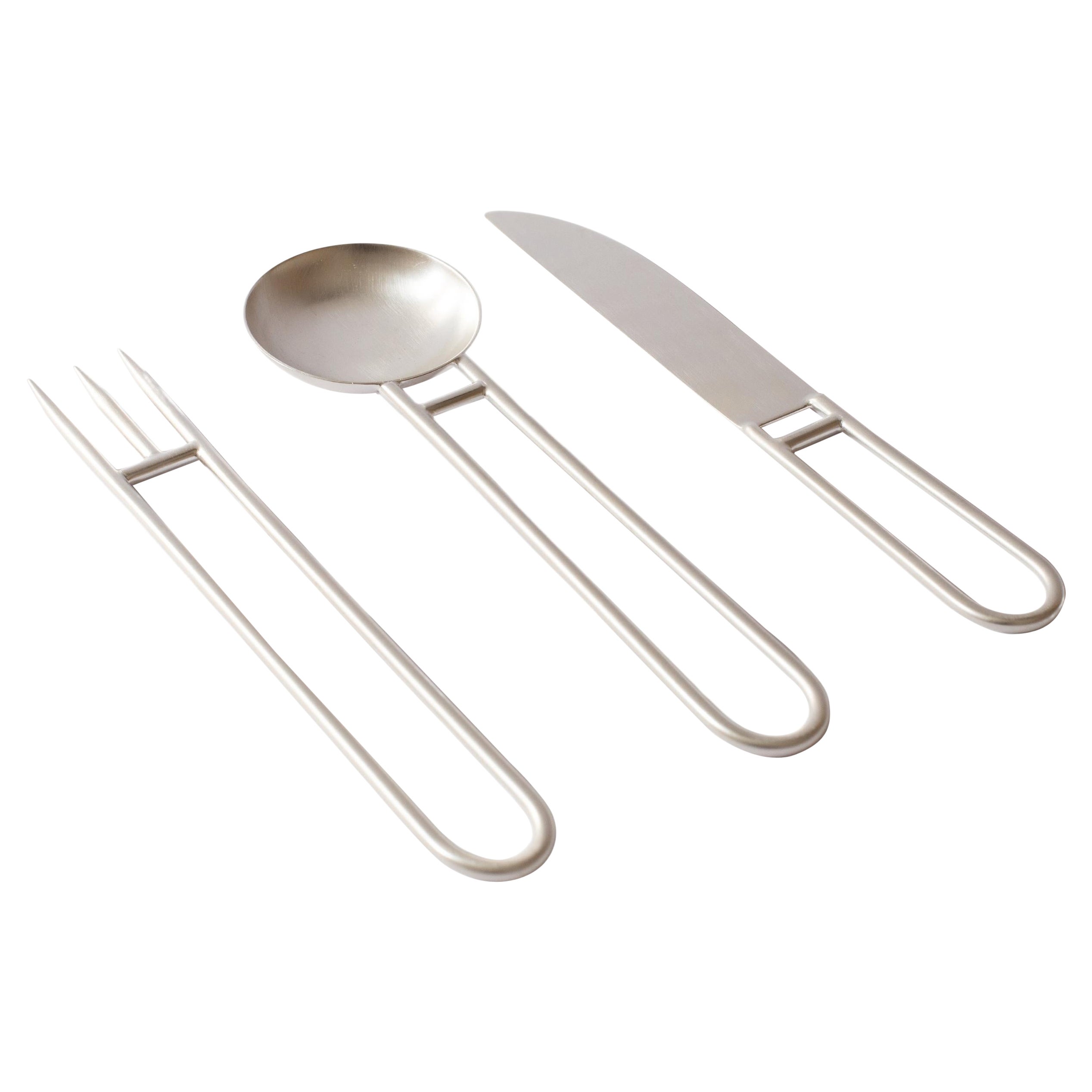 Contemporary Cutlery Silver Plated Set Handcrafted in Italy by Natalia Criado For Sale