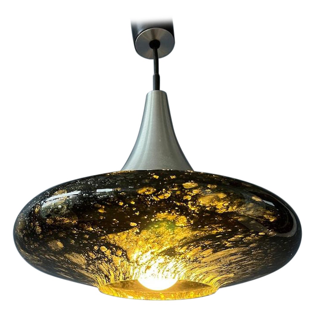 Mid Century Doria Leuchten Black Glass Pendant Lamp Space Age Hanging Lamp For Sale