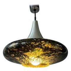 Vintage Mid Century Doria Leuchten Black Glass Pendant Lamp Space Age Hanging Lamp