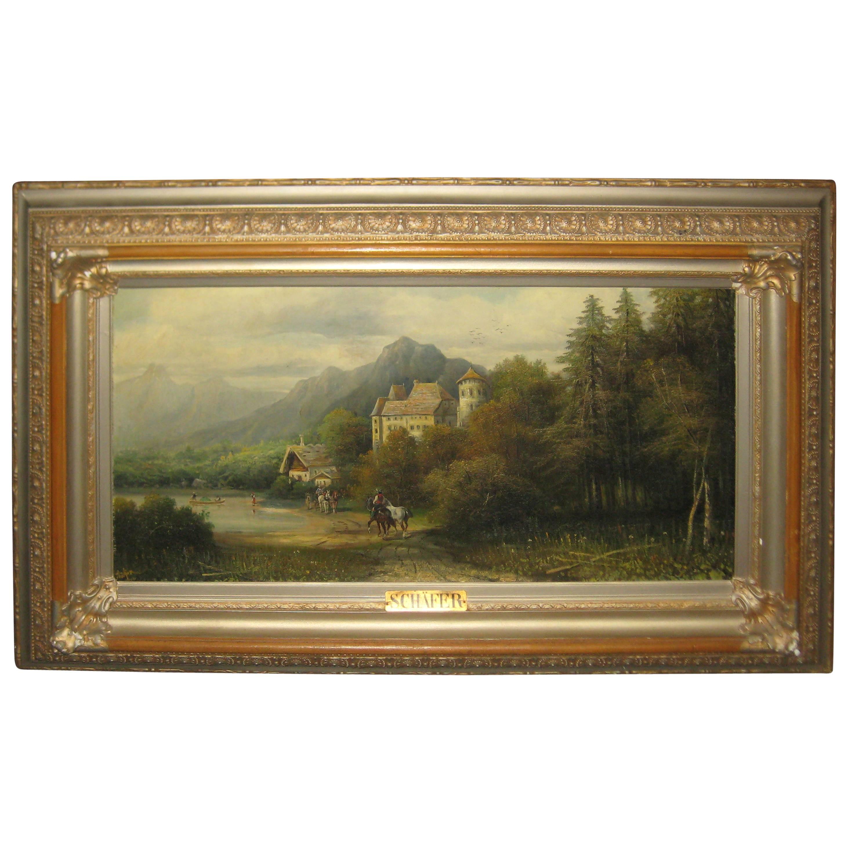 19th Century Oil on Board European Landscape by Frederick Schafer For Sale