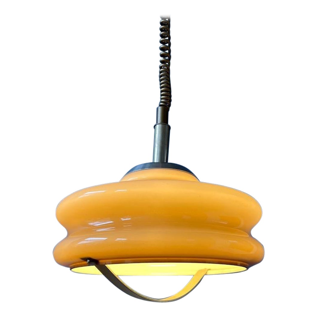 Vintage Space Age Pendant Light by Herda with Acrylic Glass Mushroom Shade For Sale