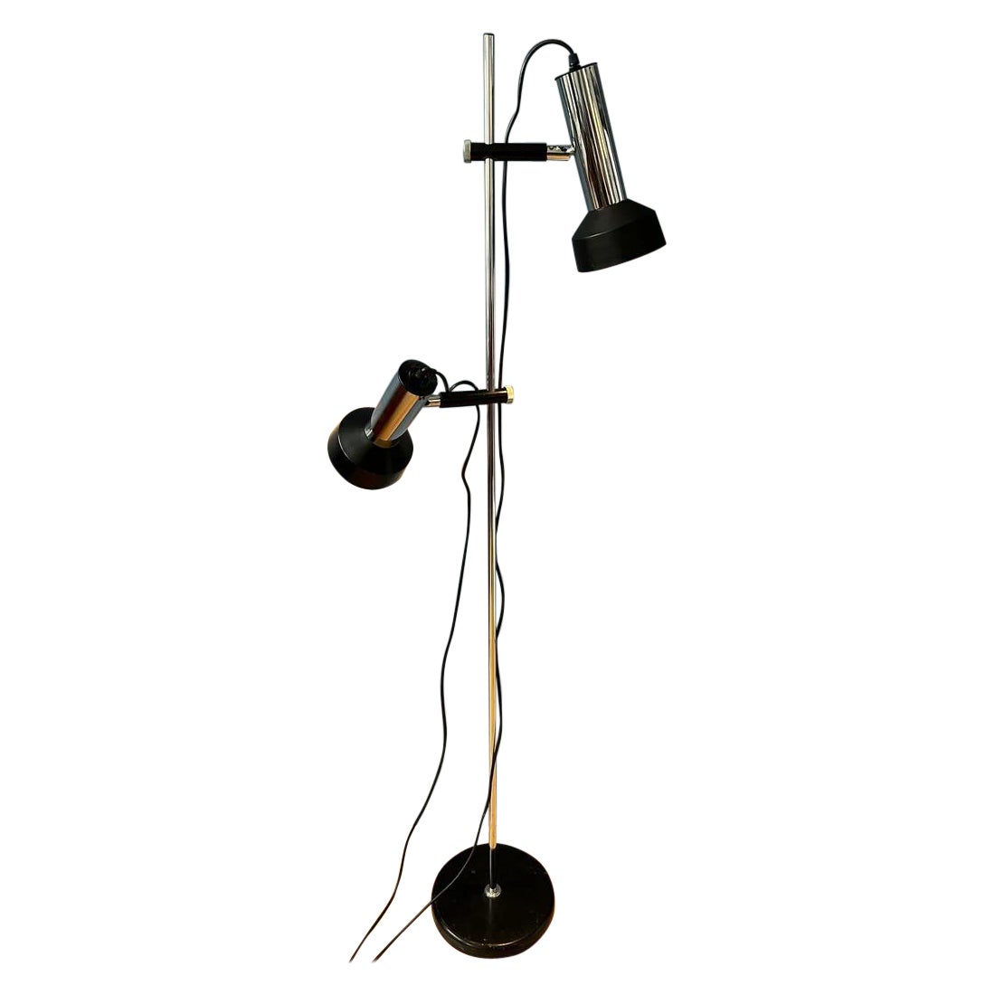 Mid Century Floor Lamp with Two Black / Chrome Spots, 1970s For Sale