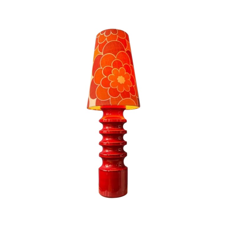  Mid Century Large Red Space Age Flower Ceramic Table Lamp, 1970s For Sale