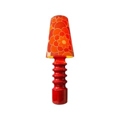  Mid Century Large Red Space Age Flower Ceramic Table Lamp, 1970s