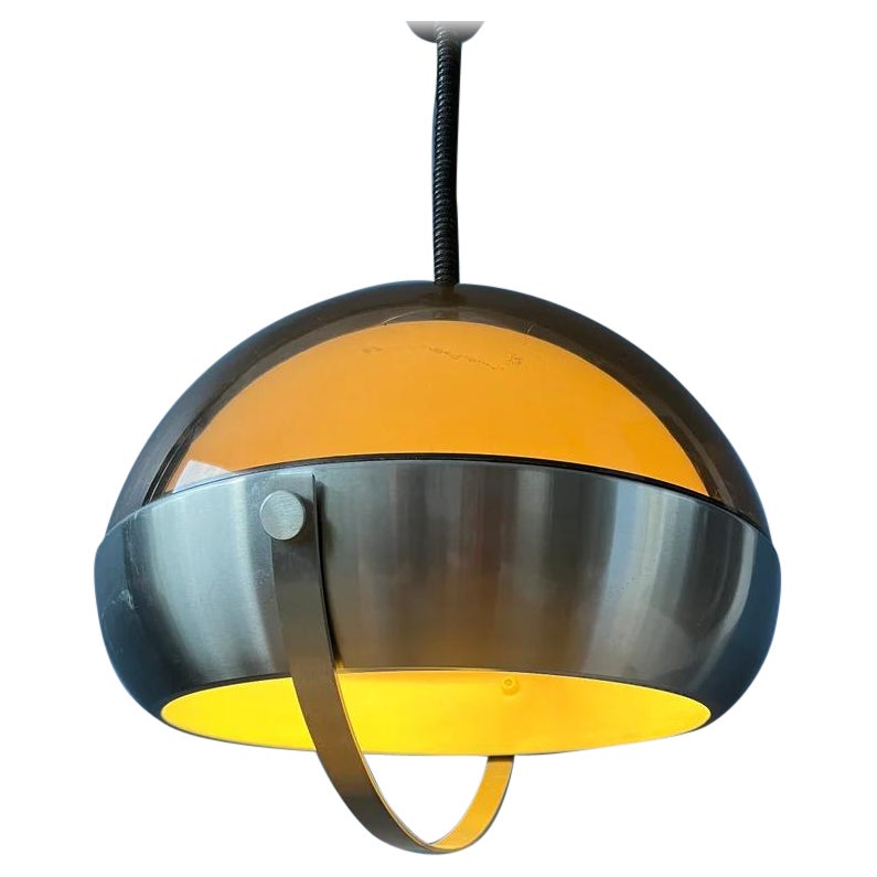 Mid Century Space Age Pendant Light- Lakro Pendant Lamp, 70s Rise and Fall Lamp For Sale