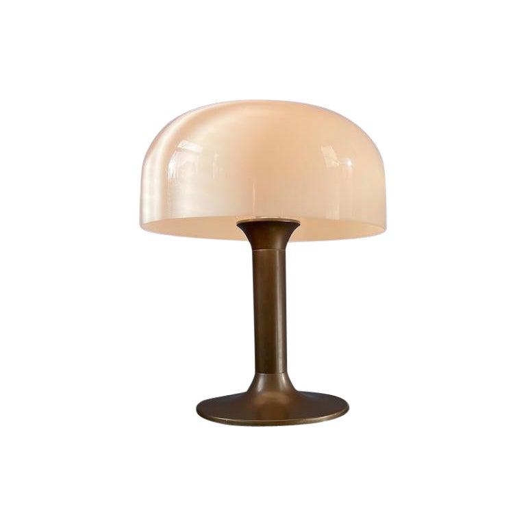 Mid Century Brown and White Space Age Mushroom Table Lamp, 1970s For Sale
