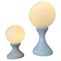 Vintage Rare Set of 2 White Space Age Milk Glass Table Lamps, 1970s