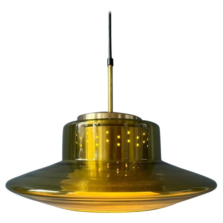 Mid Century Yellow Smoked Glass Space Age Pendant Lamp by Dijkstra, 1970s For Sale