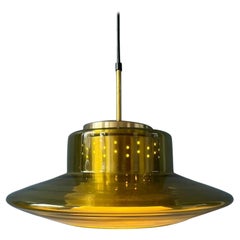 Mid Century Yellow Smoked Glass Space Age Pendant Lamp by Dijkstra, 1970s