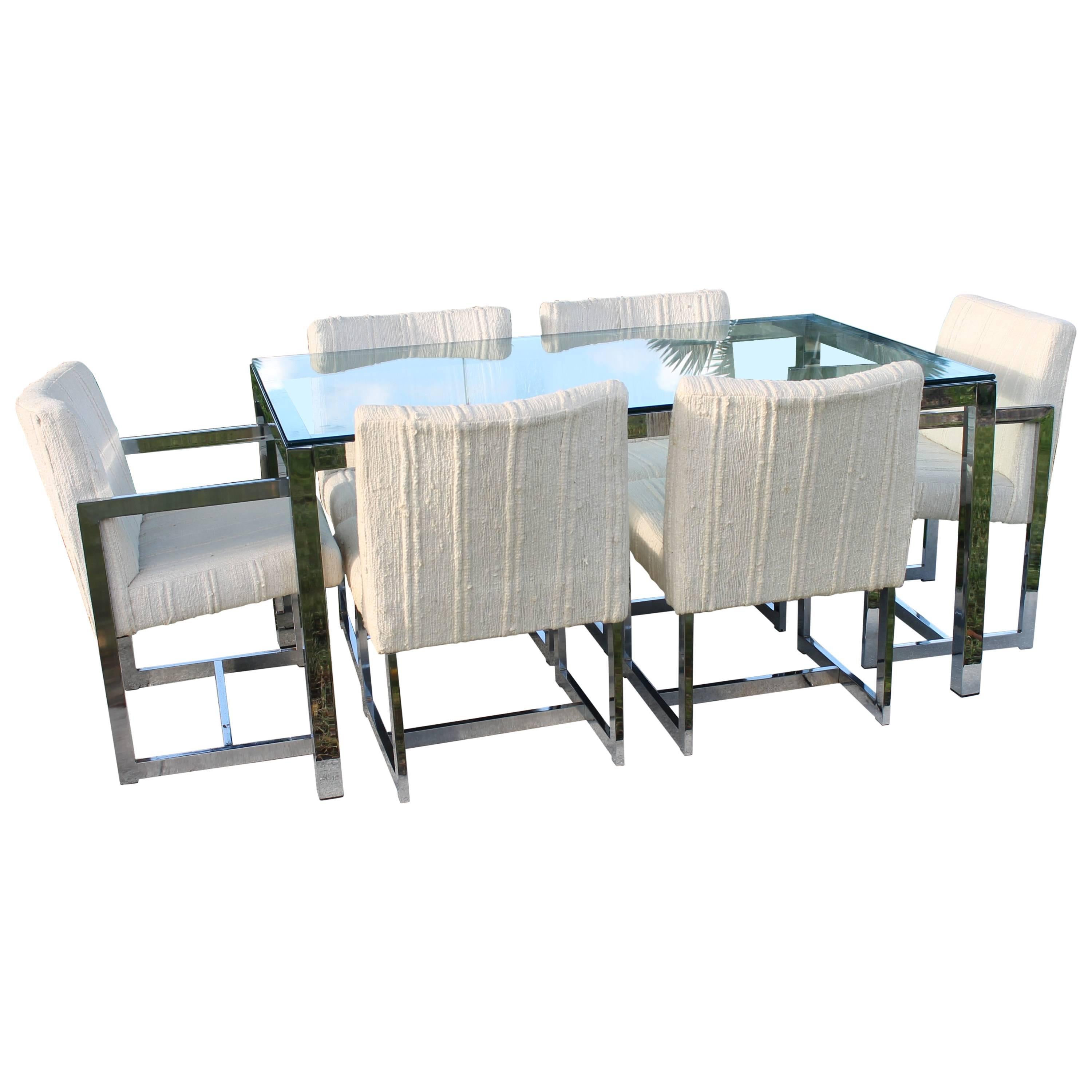 Midcentury Chrome Table and Six Chairs Dining Set by Milo Baughman for DIA