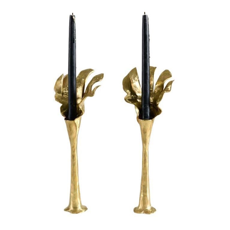Marc Bankowsky, Flamme, Pair of Bronze Candlesticks, France, 2015 For Sale