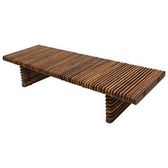 Used Pacific Green Palmwood Isle D'palm Slatted Bench Coffee Table