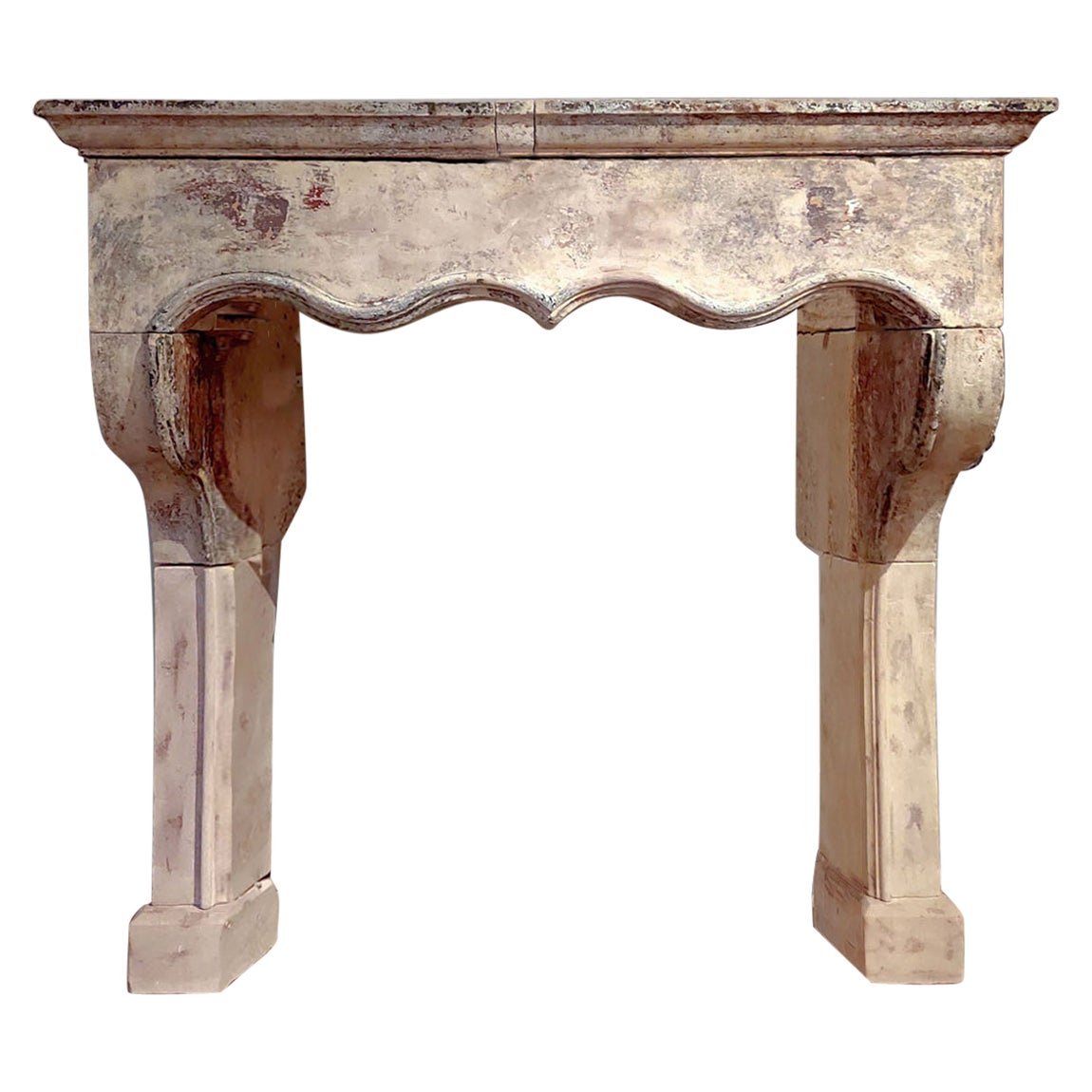 17th Century French Limestone Mantelpiece with Original Paint Remains