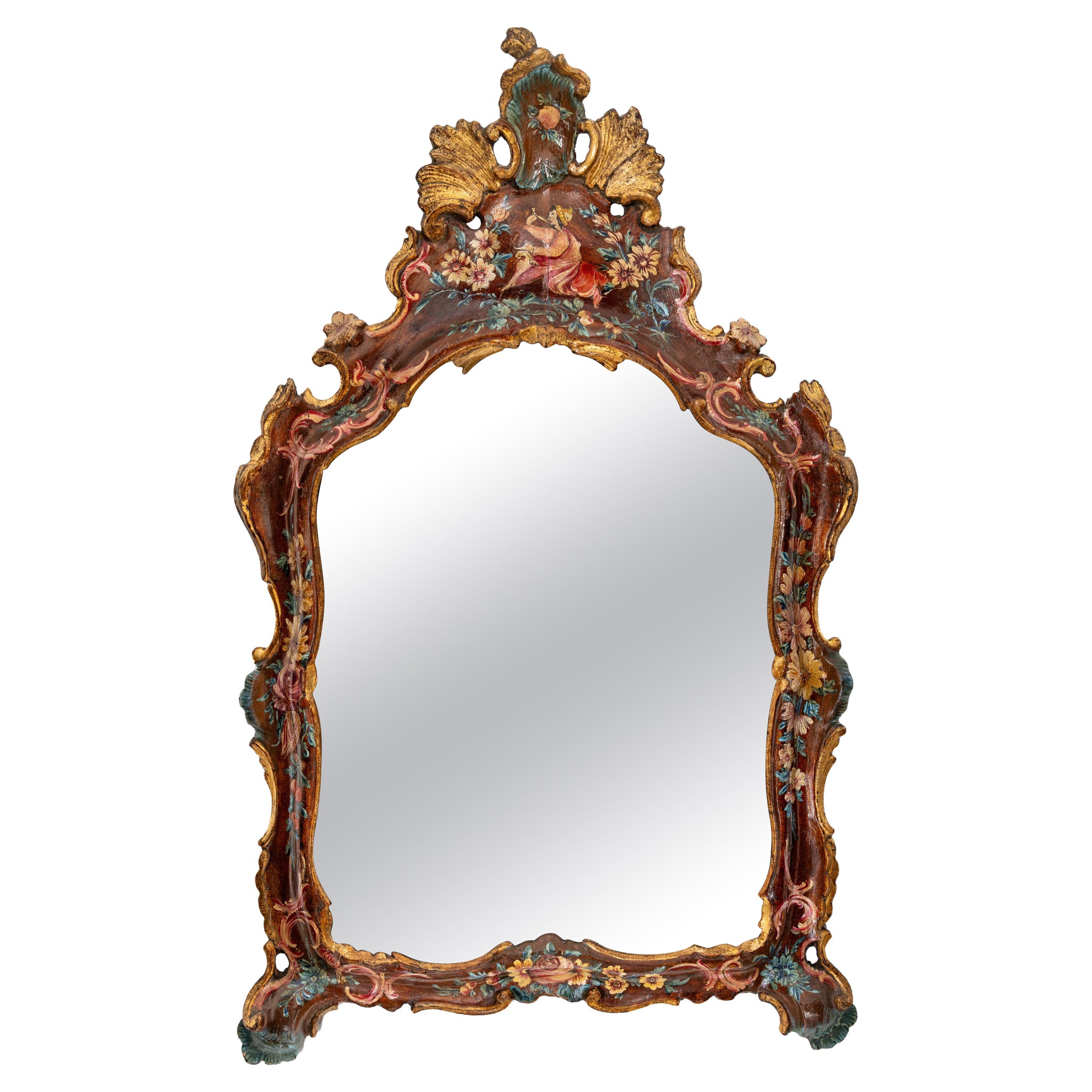 Venice Italy Mid-18th Century mirror in lacquered and gilded wood. For Sale
