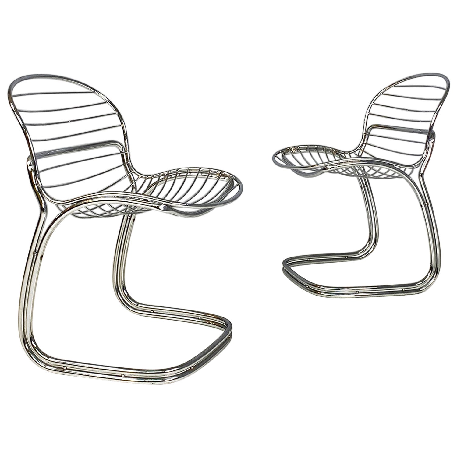 Italian modern chromed steel Sabrina chairs by Gastone Rinaldi for Rima, 1970s For Sale