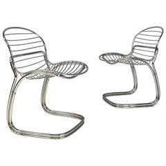 Retro Italian modern chromed steel Sabrina chairs by Gastone Rinaldi for Rima, 1970s
