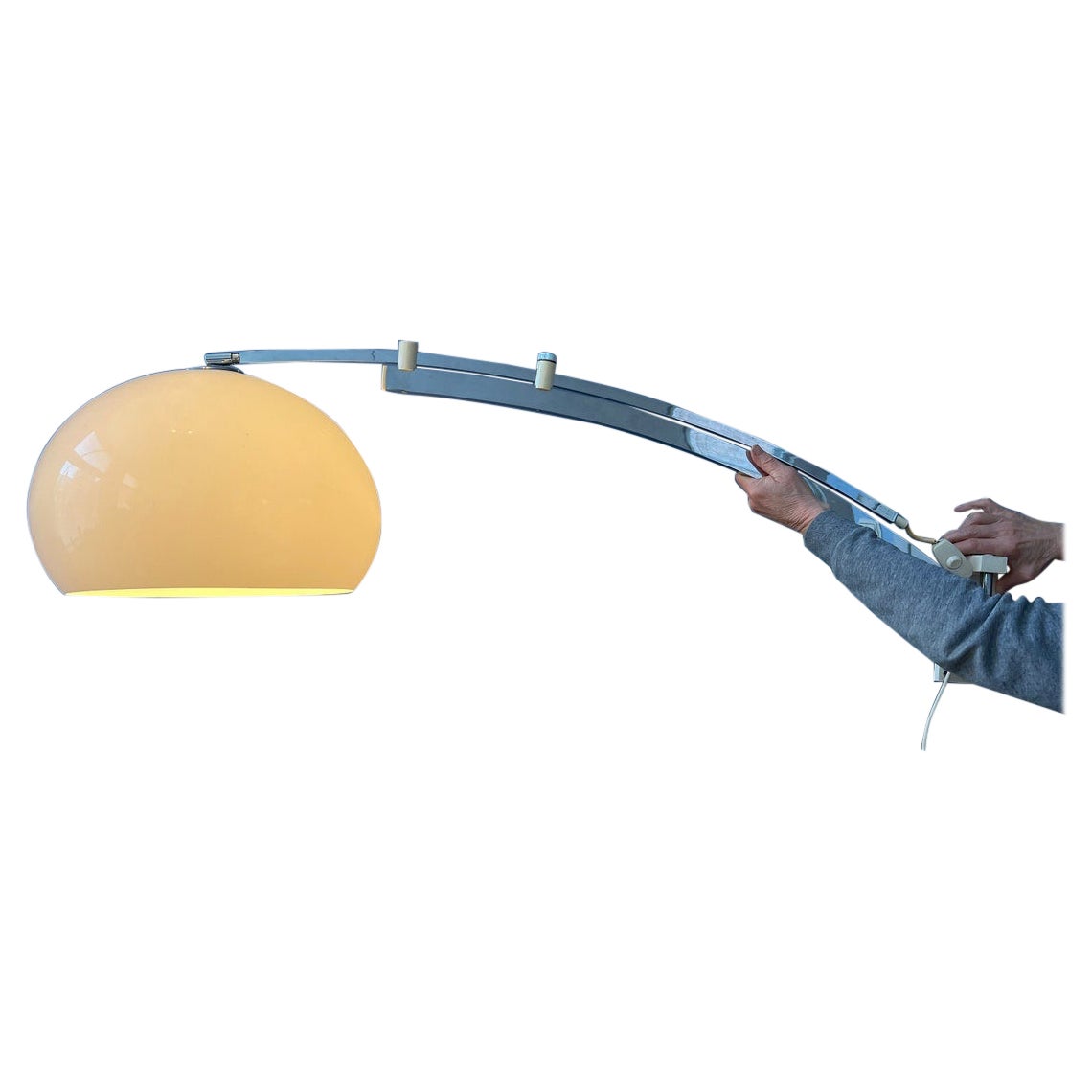 Mid Century Sölken Leuchten Arc Wall Lamp with Mushroom Shade, 1970s For Sale