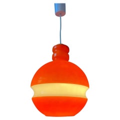 Lampe suspendue Mid Century Peill & Putzler en verre orange et blanc, 1970