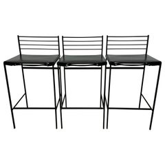 Cidue Italy Black Leather Alice Counter Stools - Set of Three