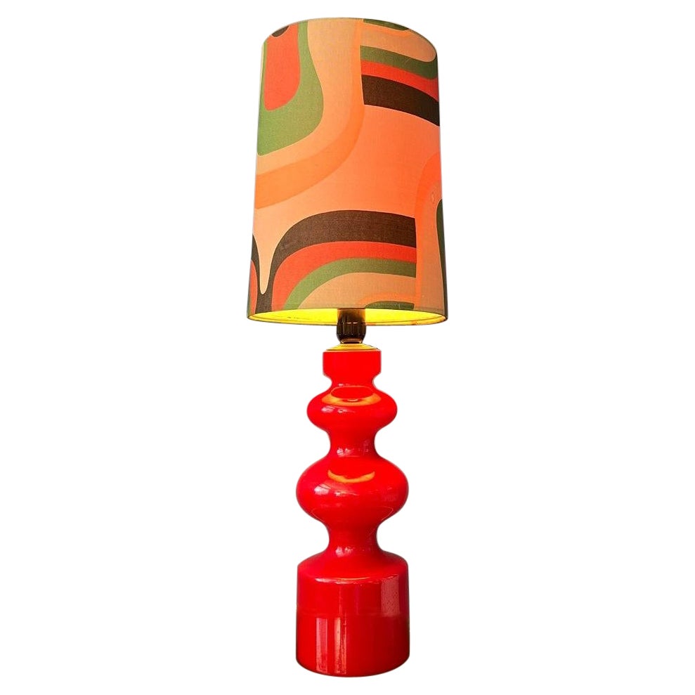 Red Mid Century Space Age West Germany Glass Table Lamp with Textile Shade 1970s