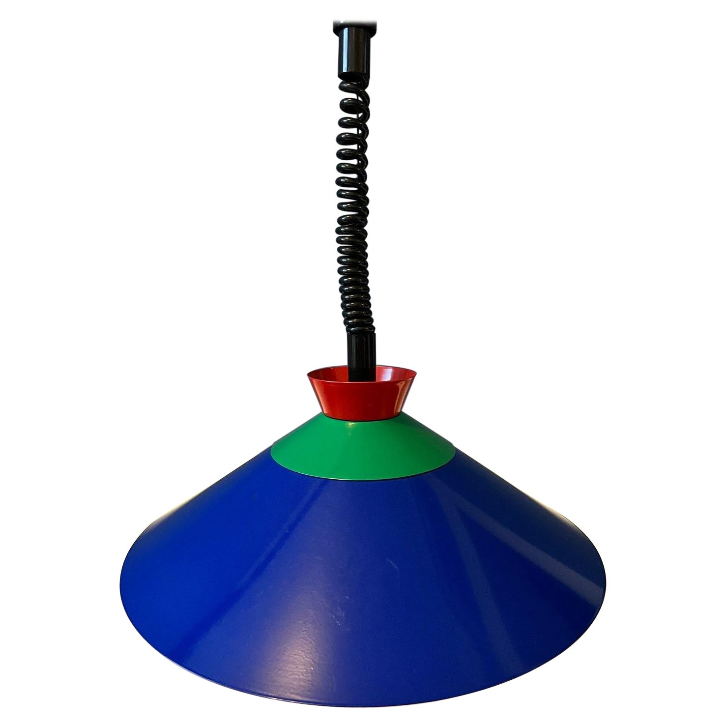 Vintage Memphis Suspension Pendant Lamp in Blue, Green and Red, 1970s For Sale