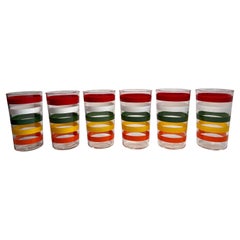 Set of Six Vintage Anchor Hocking Rainbow Striped Tumblers, c. 1960