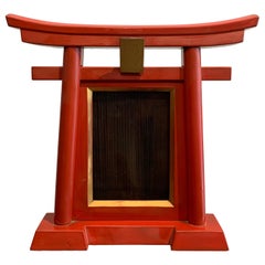 Antique Japanese Lacquered Wood Photo Frame, Torii Gate, 1920s
