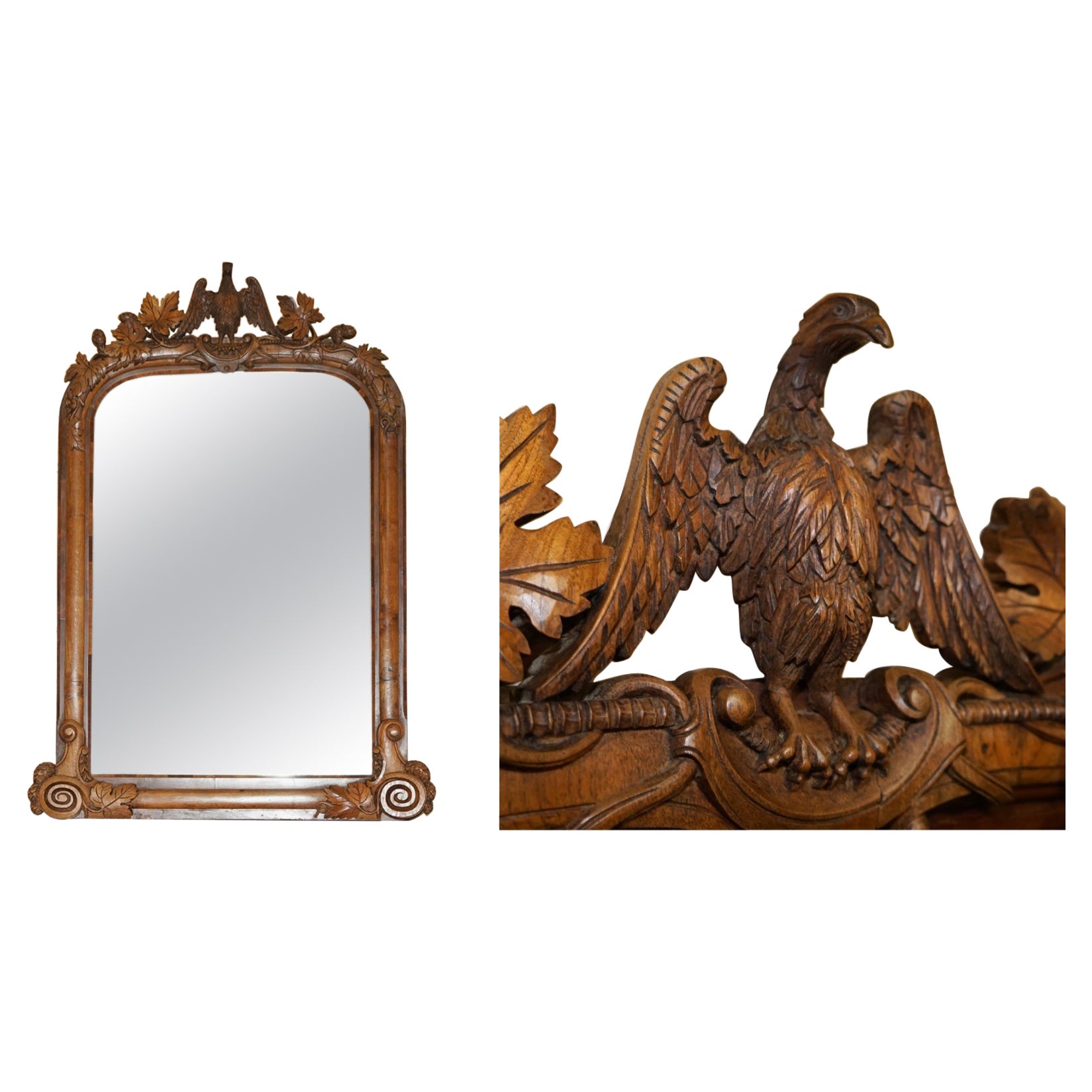 STUNNING ANTIQUE ViCTORIAN HAND CARVED CIR 1860 AMERICAN EAGLE OVERMANTLE MIRROR For Sale