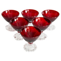 Vintage Set of Six Red Burgundy Empoli Glasses, Italy, Europe, 1970s