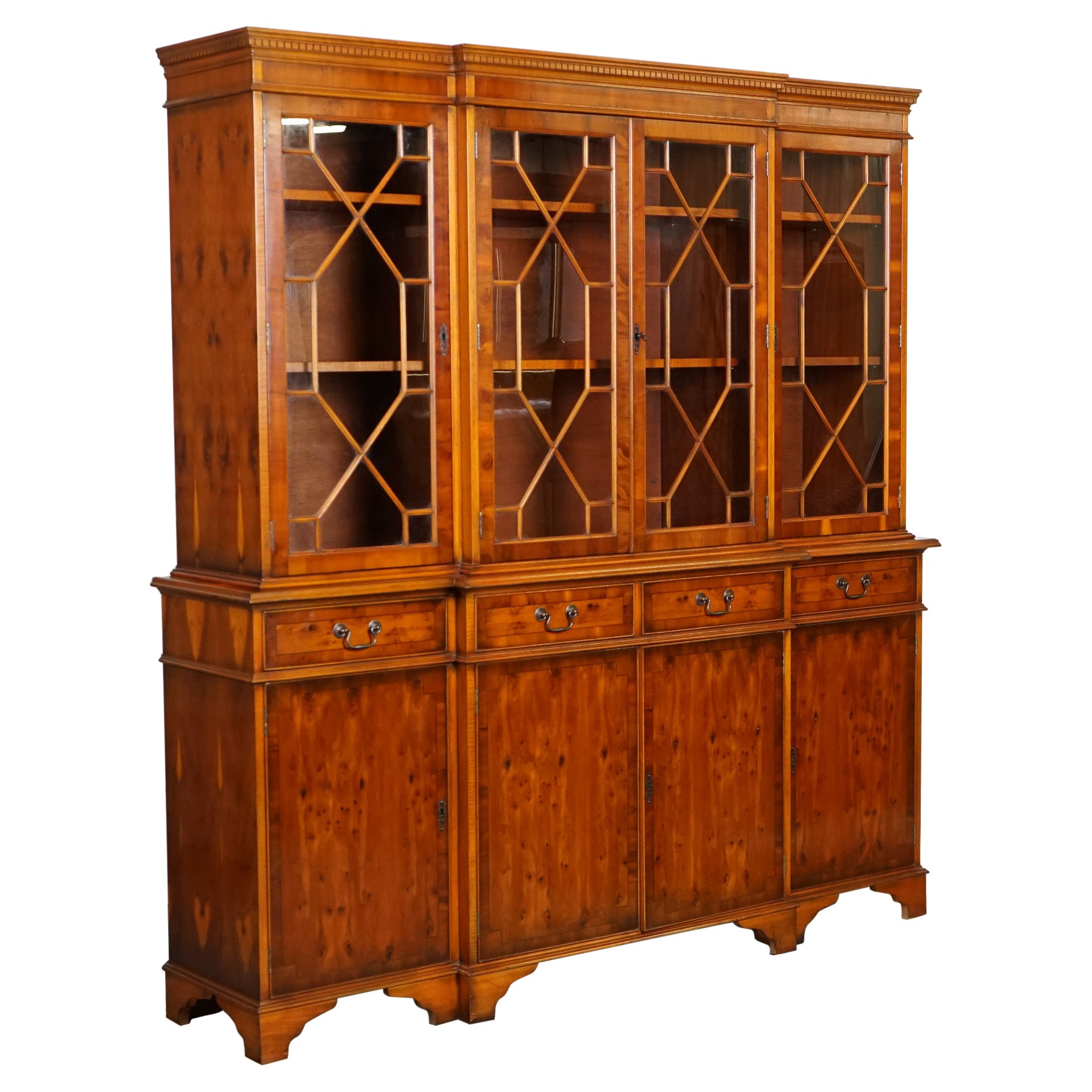 STUNNING VINTAGE BURR YEW WOOD DISPLAY CABiNET BOOKCASE BY CHARLES BARR J1 For Sale