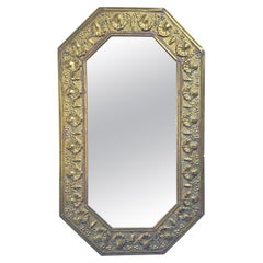 20th Century, English Arts and Crafts, Octagonal Wall Mirror in Brass Repousse