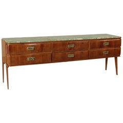 Chest of Drawers in the Style of Ico Parisi, Mahogany Green Marble Brass