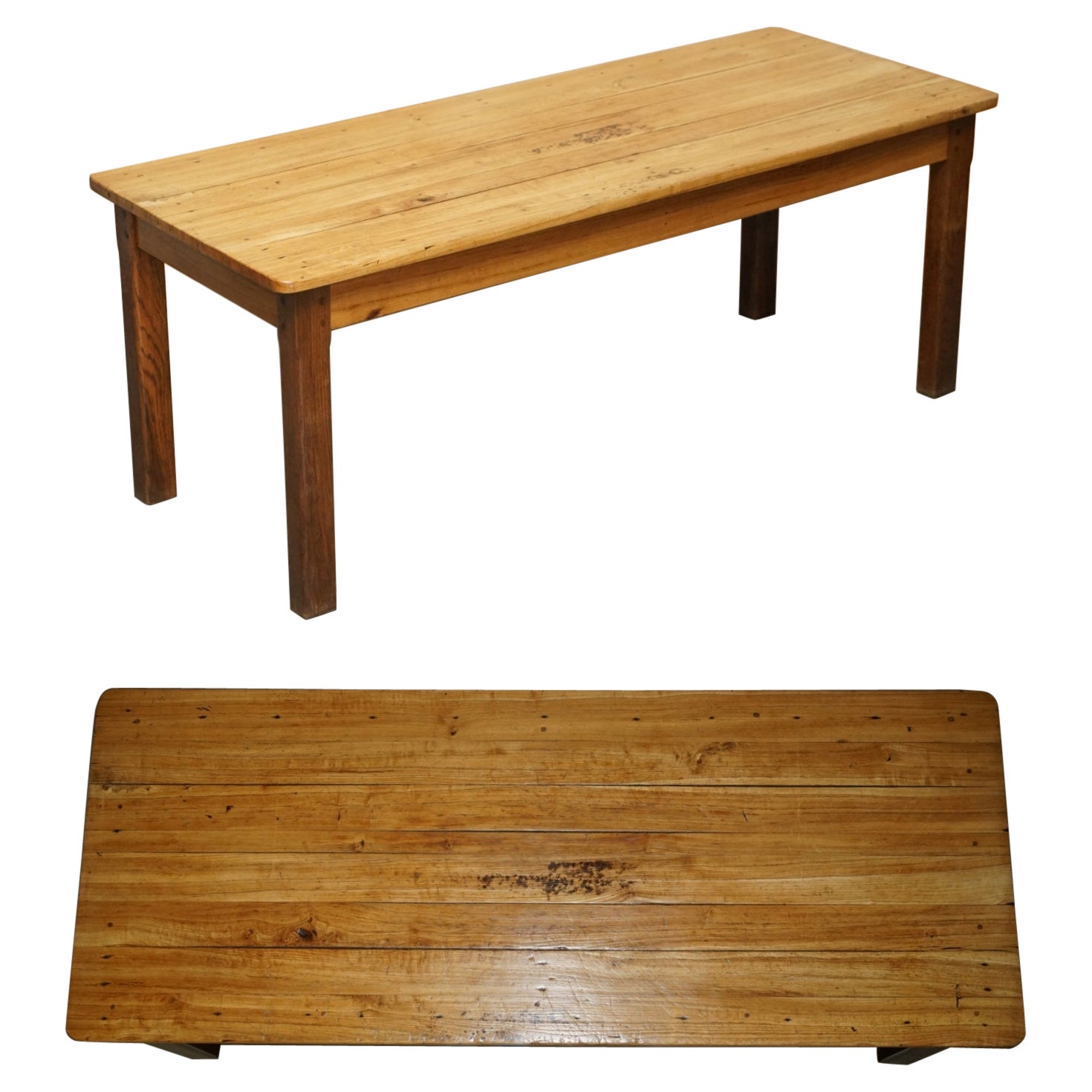 Jolie table à manger ancienne FRUiTWOOD & OAK TWO TONE REFECTORY FRENCH FARMHOUSE en vente