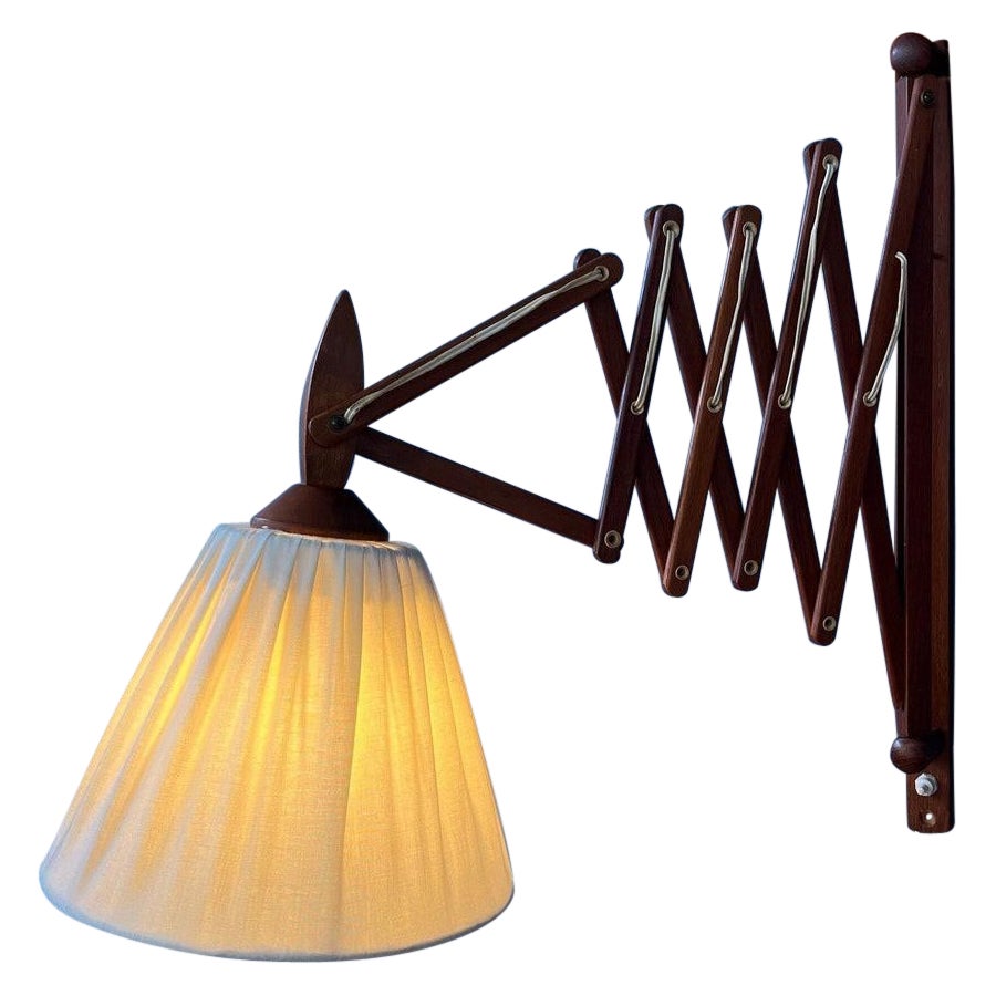 Mid Century Danish Teak Wood Scissor Wall Lamp, 1970s For Sale