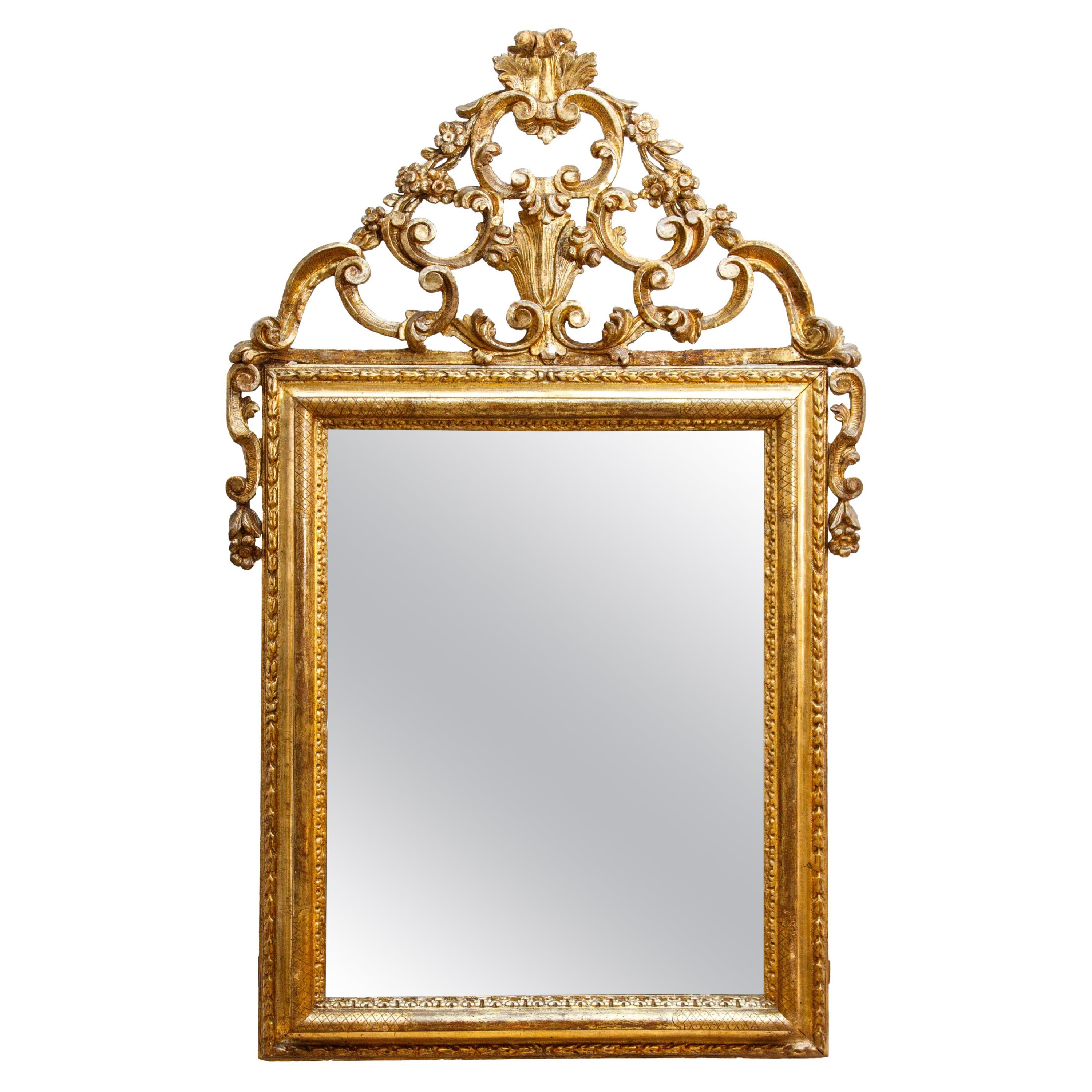 piemontesischer Spiegel, Louis XVI, vergoldetes Holz im Angebot