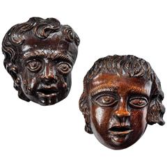 Pair of Elizabethan Carved Oak Heads