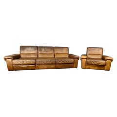 De Sede Exclusive DS66 Canapé trois places en cuir Brown Tan et fauteuil assorti