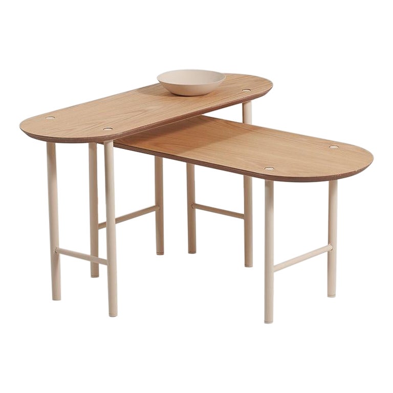 Verso Collection, Wood and Steel American Oak Side Table (Set of 2) For Sale
