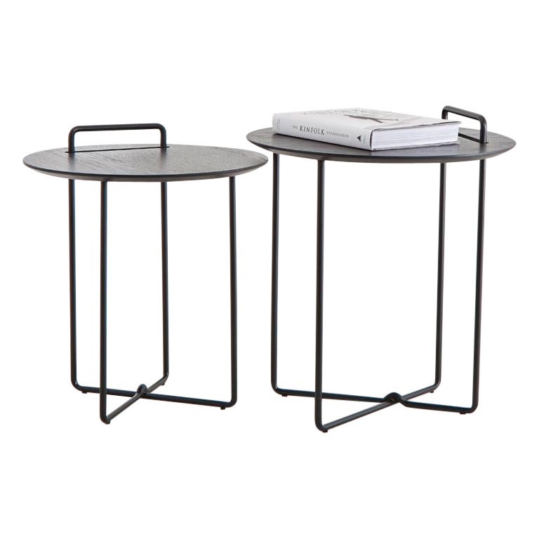 Sense Due Collection, Wood and Steel Ebonized Side Tables (Set of 2) For Sale