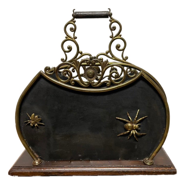 19th Century English Mahogany Brass And Steel Magazine Rack   For Sale