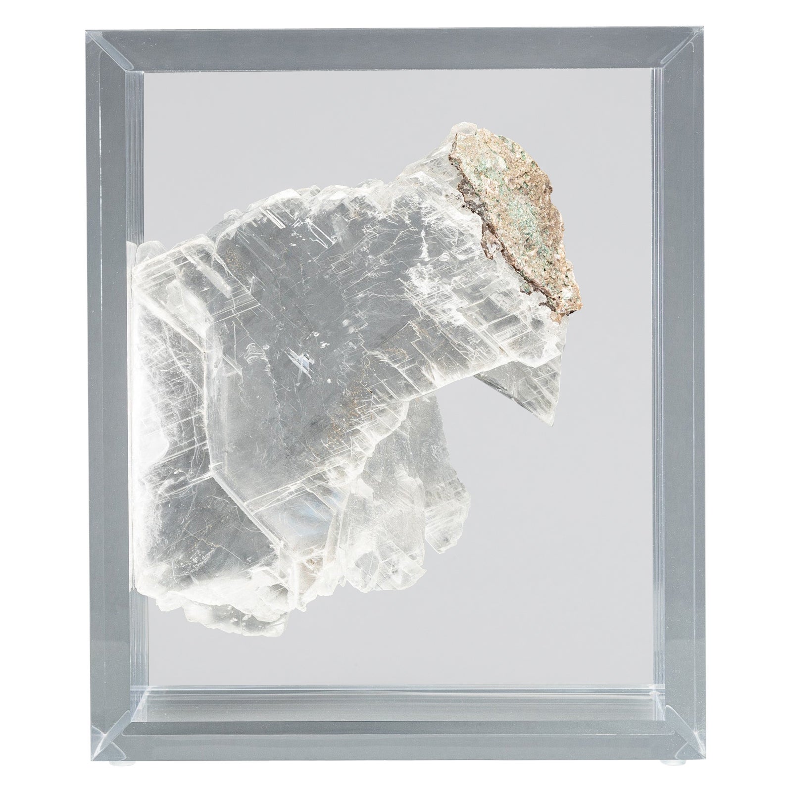 Natural Brazilian Selenite specimen mounted in original design acrylic base For Sale