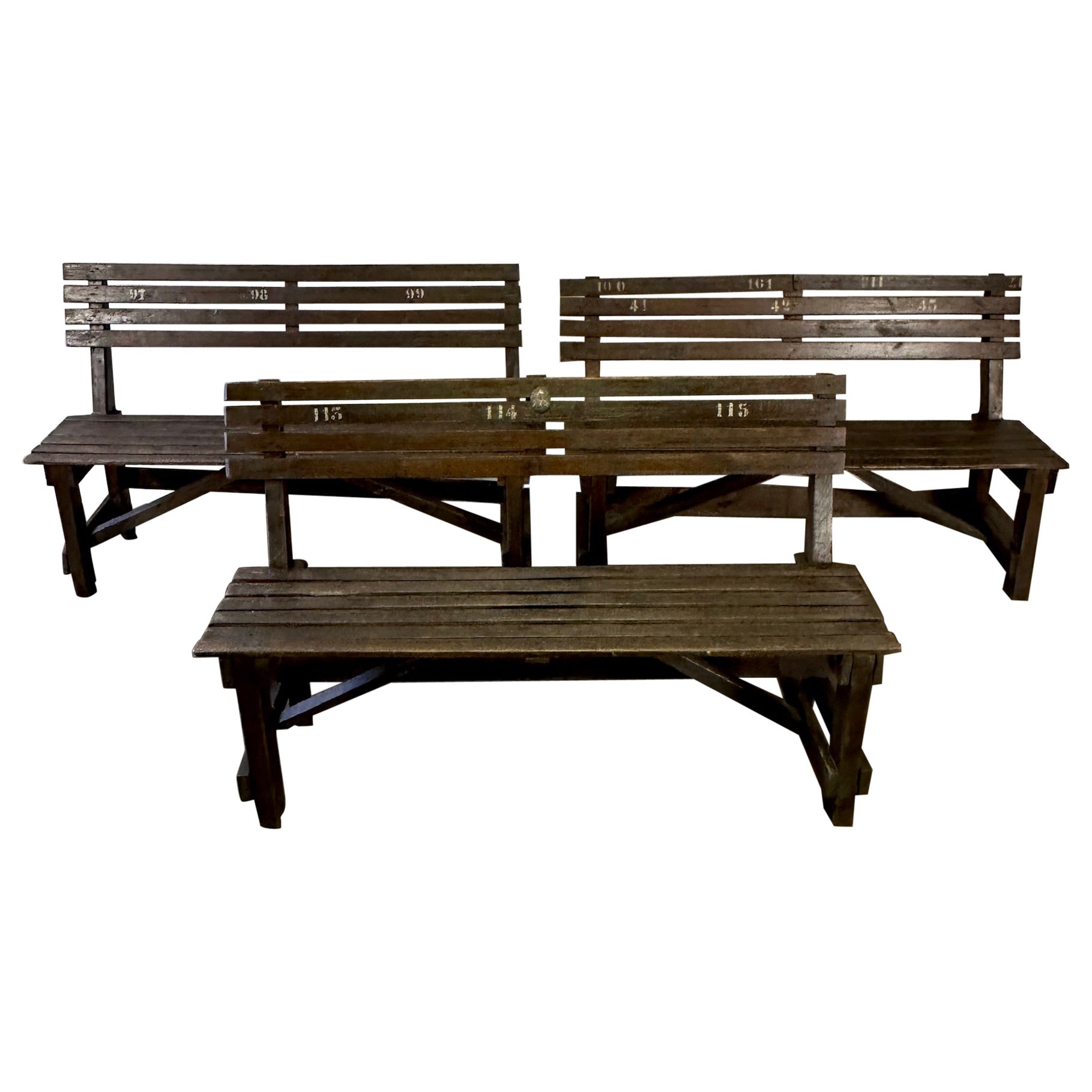 French Rustic Wood School Benches