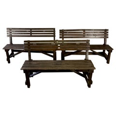 French Rustic Wood School Benches