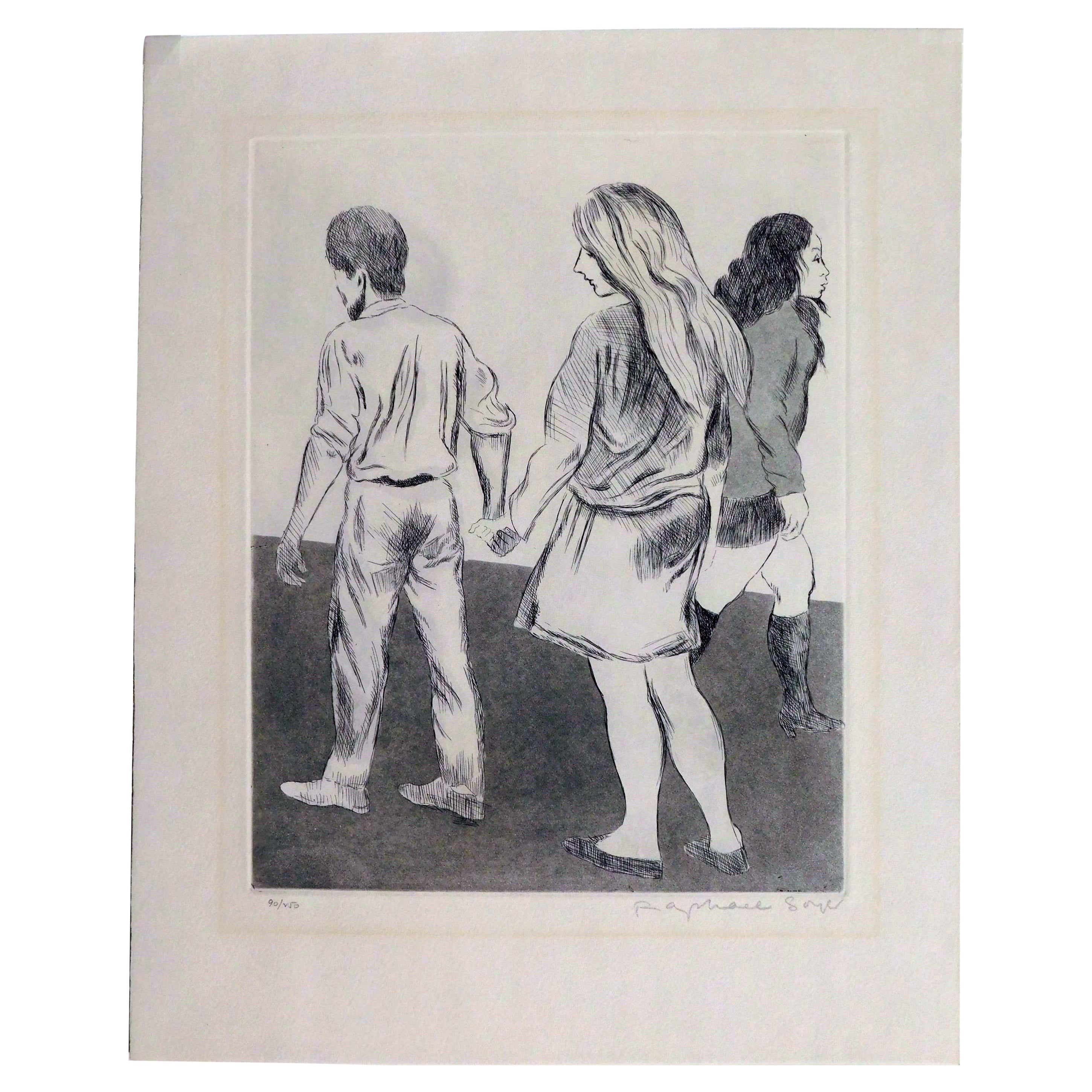 Raphael Soyer Original Etching Circa 1970's - “Holding Hands”  For Sale
