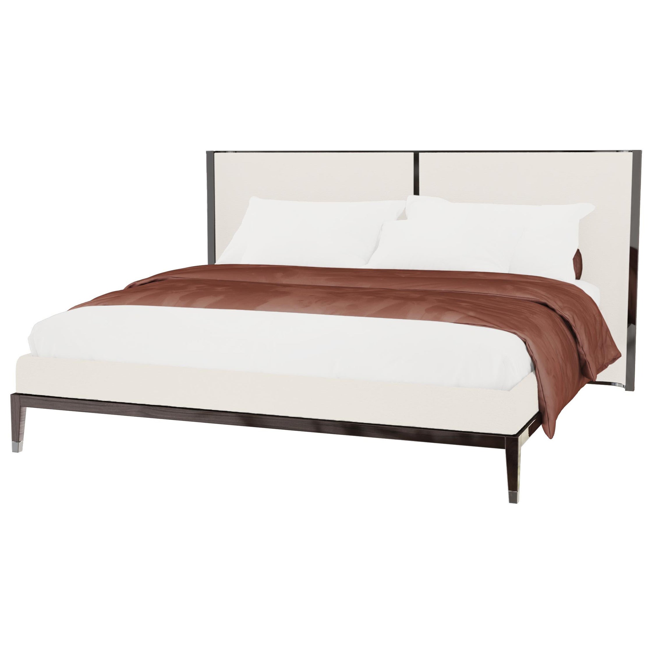 Super King Thyia 125 Italian Curved Bed in Ivory Boucle Fabric and Wooden Base